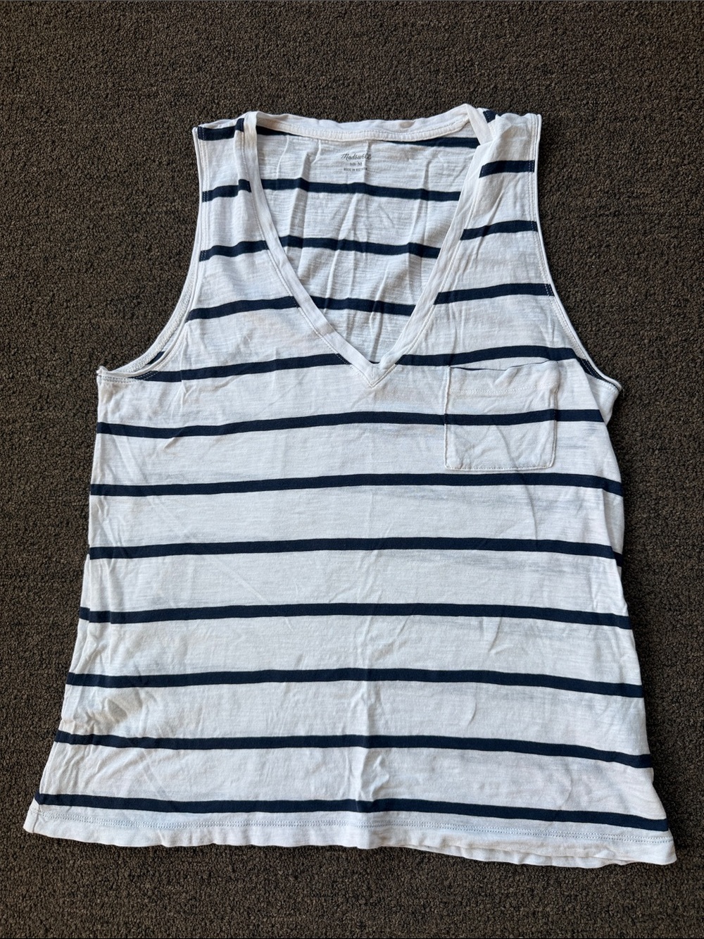 Madewell White and Navy Striped V-Neck Tank Size Medium